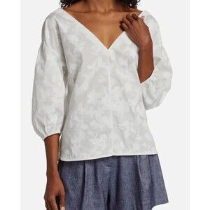 Michelle Smith S Women's White Cotton Amalfi Three-Quarter Sleeve Top NWT